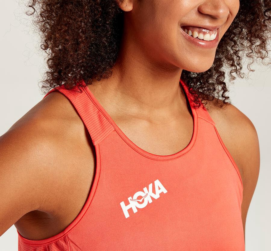 Hoka One One Top Damske Oranžové - Performance Tank - 43710-RMVC